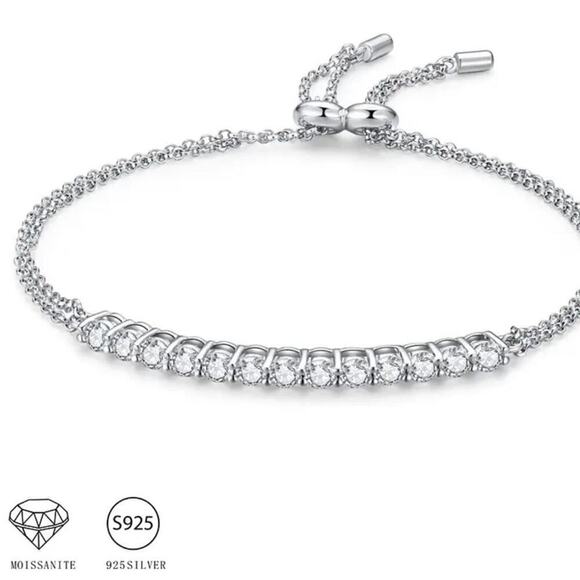 Moissanite Diamond Tennis Bracelet GRA Round Cut Brilliant Adjustable Chain - Picture 9 of 12